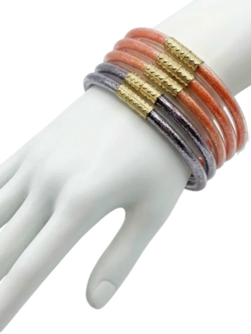 Refuse to Lose Orange and Silver Glitter Jelly Tube Bracelet Set (NWT)